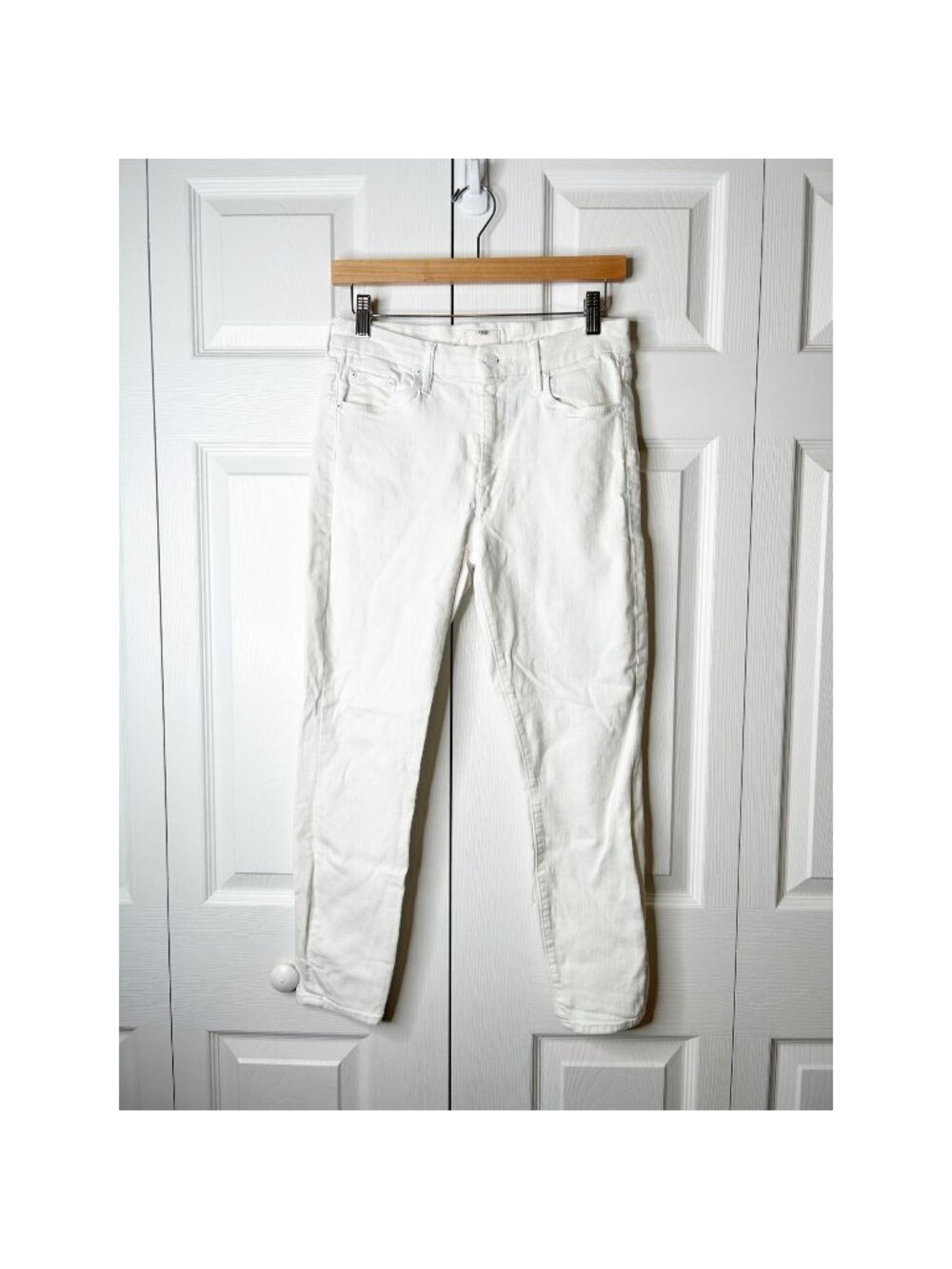 MOTHER White Denim Zip Fly Cotton Blend Cropped Skinny Jeans Women's Size 28